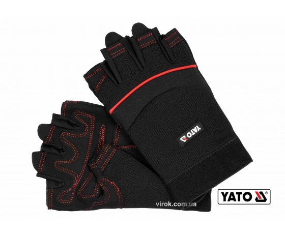 Фото 2 - Рукавиці робочі чорні з відкритими пальцями YATO штучна шкіра + синтетична тканина розмір 10