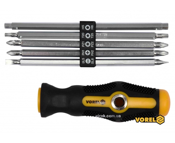 Фото 2 - Набір двосторонніх викруток з тримачем VOREL 175 мм SL PH PZ TORX HEX Cr-V 6 шт