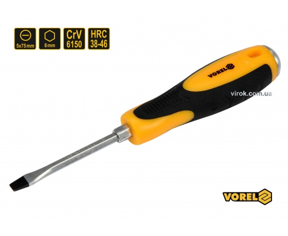 Фото 2 - Викрутка плоска ударна з шестигранним стержнем VOREL SL5 х 75 мм HRC 38-46 Cr-V