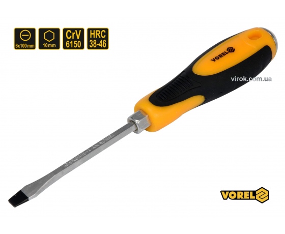Фото 2 - Викрутка плоска ударна з шестигранним стержнем VOREL SL6 х 100 мм HRC 38-46 Cr-V