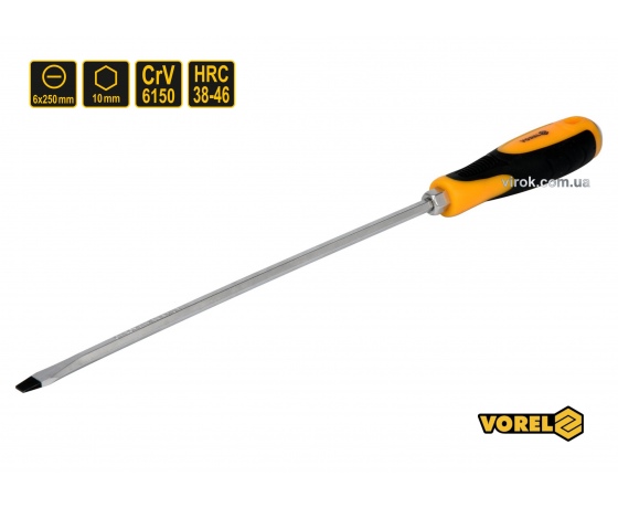 Фото 2 - Викрутка плоска ударна з шестигранним стержнем VOREL SL6 х 250 мм HRC 38-46 Cr-V