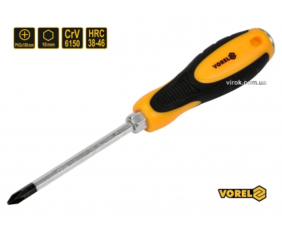 Фото 2 - Викрутка хрестова ударна з шестигранним стержнем VOREL PH2 х 100 мм HRC 38-46 Cr-V