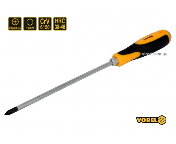 Фото 2 - Викрутка хрестова ударна з шестигранним стержнем VOREL PH2 х 200 мм HRC 38-46 Cr-V