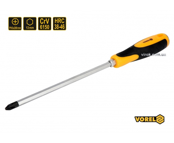 Фото 2 - Викрутка хрестова ударна з шестигранним стержнем VOREL PH3 х 200 мм HRC 38-46 Cr-V
