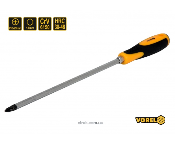 Фото 2 - Викрутка хрестова ударна з шестигранним стержнем VOREL PH3 х 250 мм HRC 38-46 Cr-V