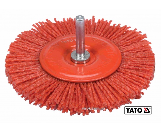 Фото 2 - Щітка дискова зачисна з нейлоновим ворсом до дрилі YATO Ø100 мм 4500 об/хв зі шпинделем Ø6 мм
