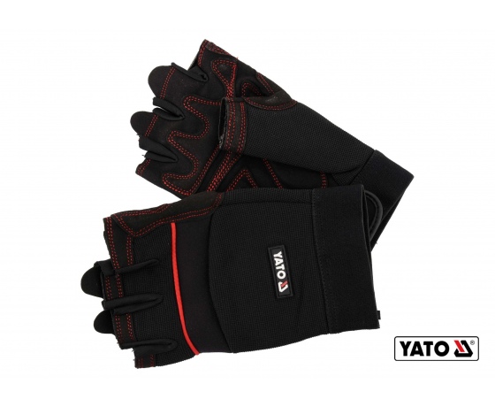 Фото 2 - Рукавиці робочі чорні з відкритими пальцями YATO штучна шкіра + синтетична тканина розмір 9