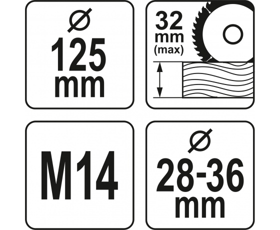 Фото 5 - Кожух пилозахисний YATO до КШМ на диск Ø125 мм, глибина різу 32 мм, діапазон 28-36 мм