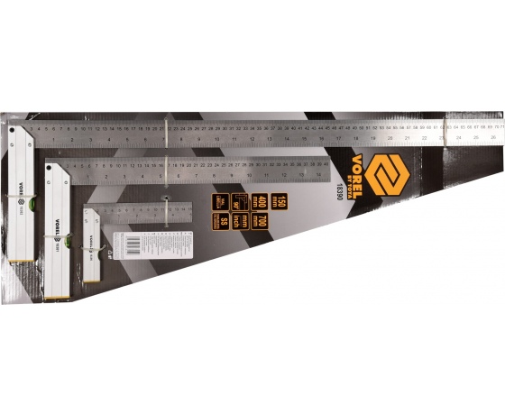 Фото 3 - Кутники з рівнем VOREL 150/400/700 мм, метрична і дюймова шкали, алюміній+сталь, 3 шт.