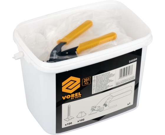 Фото 2 - Набір для викладання плитки VOREL, 100 чашок, 100 стяжок, стяжні щипці, 201 елемент