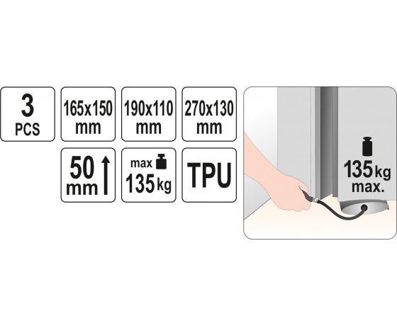 Фото 4 - Подушки монтажні надувні YATO навант.- 135 кг, висота- 50 мм, 270х130/ 165х150/ 190х110 мм, 3 шт.