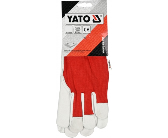 Фото 3 - Рукавиці робочі біло-червоні YATO, бавовна + шкіра, розмір 8
