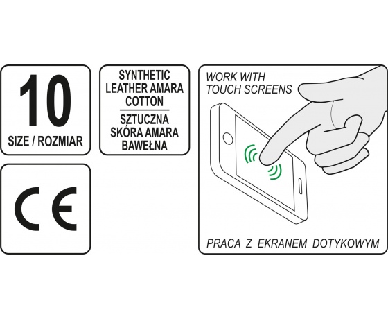 Фото 6 - Рукавиці робочі чорно-жовті зміцнені YATO для сенсорних екранів, штучна шкіра бавовняний трикотаж, розмір 10