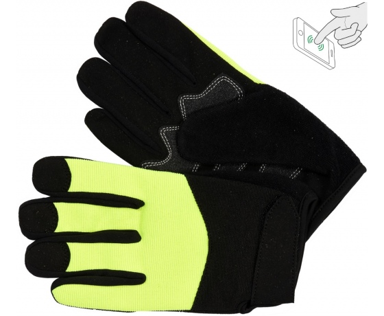 Фото 2 - Рукавиці робочі чорно-жовті зміцнені YATO для сенсорних екранів, штучна шкіра бавовняний трикотаж, розмір 10