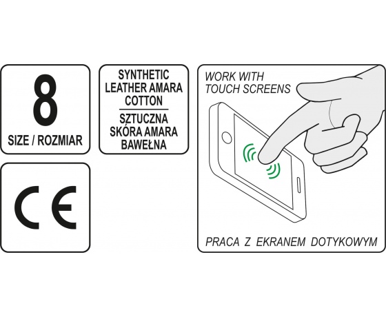 Фото 6 - Рукавиці робочі чорно-жовті зміцнені YATO для сенсорних екранів, штучна шкіра бавовняний трикотаж, розмір 8