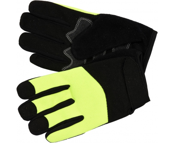 Фото 4 - Рукавиці робочі чорно-жовті зміцнені YATO для сенсорних екранів, штучна шкіра бавовняний трикотаж, розмір 9