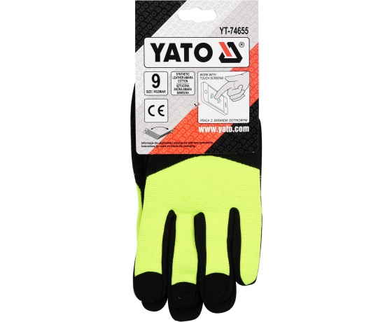 Фото 5 - Рукавиці робочі чорно-жовті зміцнені YATO для сенсорних екранів, штучна шкіра бавовняний трикотаж, розмір 9