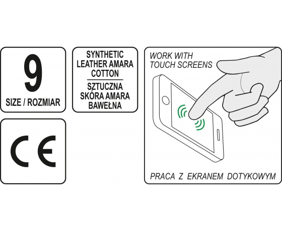 Фото 6 - Рукавиці робочі чорно-жовті зміцнені YATO для сенсорних екранів, штучна шкіра бавовняний трикотаж, розмір 9