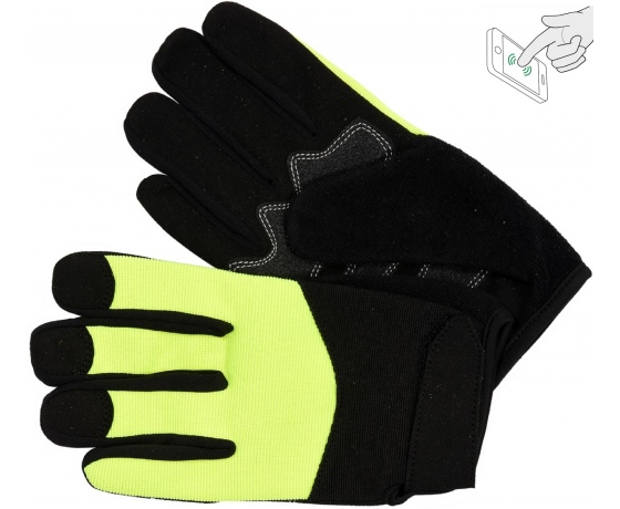 Фото 2 - Рукавиці робочі чорно-жовті зміцнені YATO для сенсорних екранів, штучна шкіра бавовняний трикотаж, розмір 9