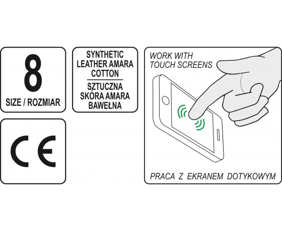 Фото 6 - Рукавиці робочі чорно-сірі YATO, для сенсорних екранів, штучна шкіра + бавовняний трикотаж, розмір 8