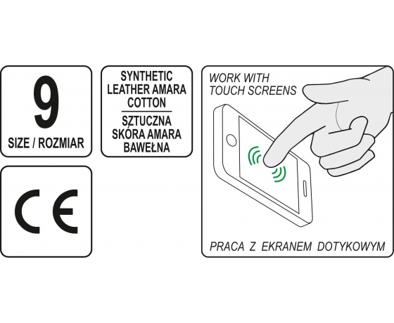 Фото 6 - Рукавиці робочі чорно-сірі YATO, для сенсорних екранів, штучна шкіра + бавовняний трикотаж, розмір 9