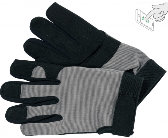 Фото 2 - Рукавиці робочі чорно-сірі YATO, для сенсорних екранів, штучна шкіра + бавовняний трикотаж, розмір 9