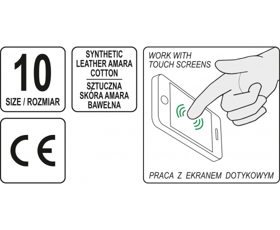 Фото 6 - Рукавиці робочі чорно-сірі YATO, для сенсорних екранів, штучна шкіра + бавовняний трикотаж, розмір 10