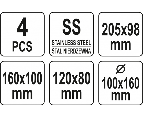 Фото 4 - Скребки столярні з нержавіючої сталі YATO, 205х98 мм, 160х100 мм, 120х80 мм, 100х160 мм, 4 шт.