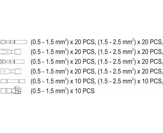 Фото 7 - Кліщі для обтискання і зачистки проводів YATO. L=205 мм, 0,2- 6 мм², з наконечниками, 191 елем.