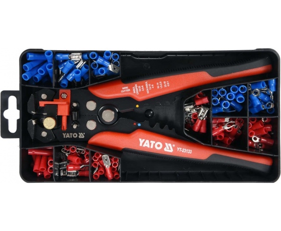 Фото 2 - Кліщі для обтискання і зачистки проводів YATO. L=205 мм, 0,2- 6 мм², з наконечниками, 191 елем.