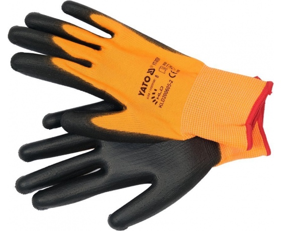 Фото 2 - Рукавиці робочі з поліуретановою оболонкою YATO розмір 9, для користування смартфоном
