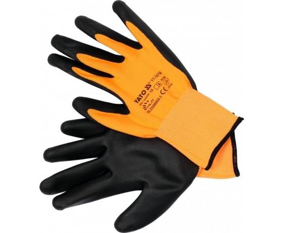 Фото 2 - Рукавиці робочі нейлонові з нітриловою оболонкою YATO розмір 10, для користування смартфоном