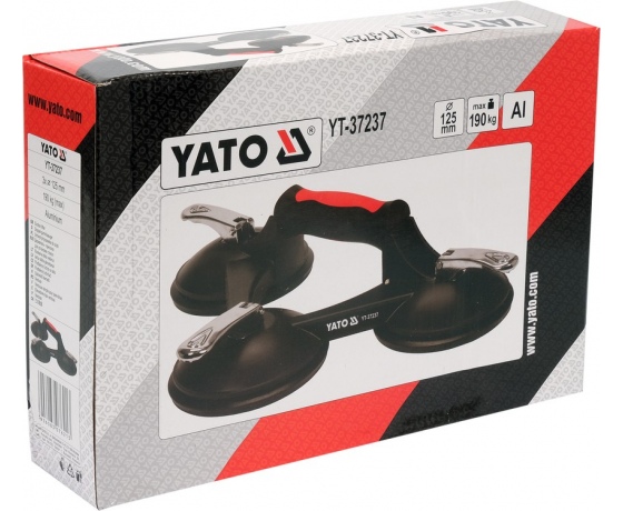 Фото 3 - Присоска для монтажу скла потрійна (алюміній) YATO: 3-ри чашки Ø= 125 мм, m= 190 кг, 345х 282х 7 мм