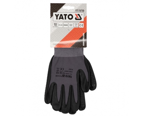 Фото 4 - Рукавиці робочі нейлонові YATO покрите спіненим нітрилом з накрапленням, розмір 10, чорнр-сірі