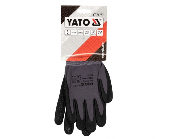Фото 3 - Рукавиці робочі нейлонові YATO покрите спіненим нітрилом з накрапленням, розмір 8, чорнр-сірі
