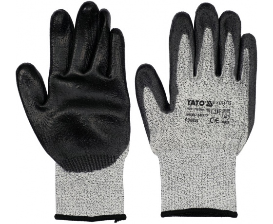Фото 3 - Рукавиці робочі поліетиленові (HPPE) YATO покриті чорним поліуретаном, розмір 10