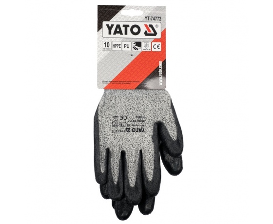 Фото 5 - Рукавиці робочі поліетиленові (HPPE) YATO покриті чорним поліуретаном, розмір 10