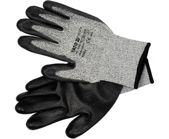 Фото 2 - Рукавиці робочі поліетиленові (HPPE) YATO покриті чорним поліуретаном, розмір 10