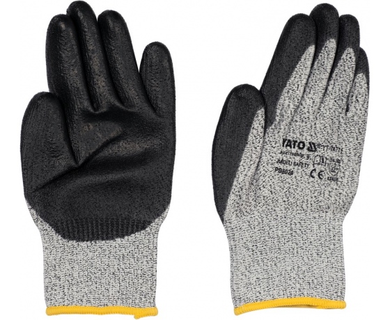 Фото 3 - Рукавиці робочі поліетиленові (HPPE) YATO покриті чорним поліуретаном, розмір 9