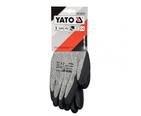 Фото 5 - Рукавиці робочі поліетиленові (HPPE) YATO покриті чорним поліуретаном, розмір 9