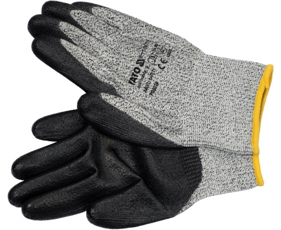 Фото 2 - Рукавиці робочі поліетиленові (HPPE) YATO покриті чорним поліуретаном, розмір 9