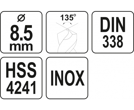 Фото 3 - Свердло по металу PREMIUM YATO до нержавіючої і високолегованої сталі, литва 8.5 х 115 мм HSS 4241