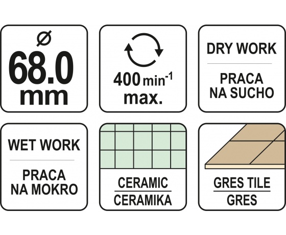 Фото 3 - Свердло по гресу і кераміці YATO 68 мм при сухому і мокрому режимах