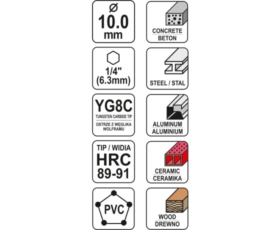 Фото 3 - Свердло універсальне YATO YG6X 10 x 120/70 мм HEX-1/4