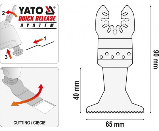 Фото 5 - Полотно-насадка різальне біметал для реноватора YT-82220 YATO по дереву і металу, l= 90 мм, w= 65 мм