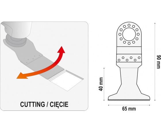 Фото 5 - Полотно-насадка різальне біметал для реноватора YT-82223 YATO по дереву і металу, l= 90 мм, w= 65 мм
