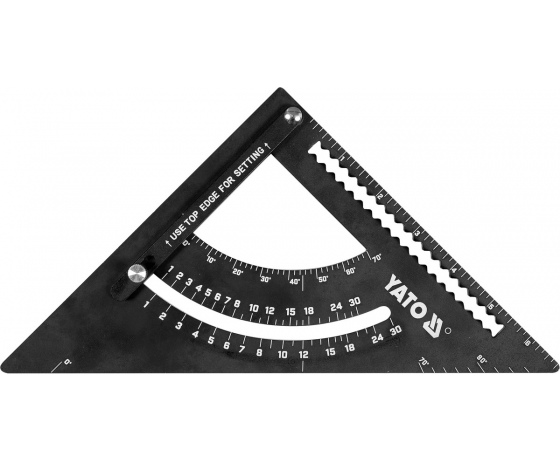 Фото 2 - Кутник алюмінієвий 90°-45°-45° YATO l= 170 мм з транспортиром і стрілкою
