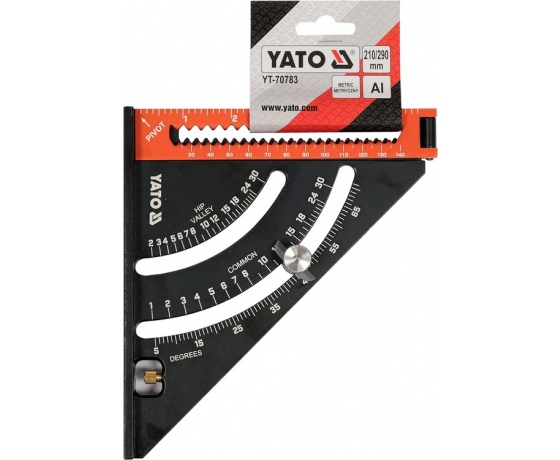 Фото 2 - Кутник алюмінієвий зі стопкою- 140 мм, 90°-45°-45° YATO l= 210/290 мм з транспортиром