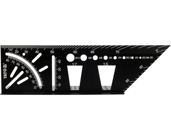 Фото 2 - Кутник алюмінієвий стереометричний 3D YATO 150х 70х 215 мм з транспортиром і шаблонами отворів