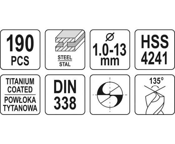 Фото 6 - Свердла по металу титанові YATO : HSS-TiN Ø= 1-13 мм. компл. 190 шт